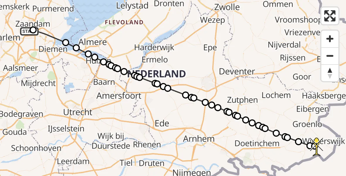 Routekaart van de vlucht: Lifeliner 1 naar Winterswijk Miste, Grote Tocht