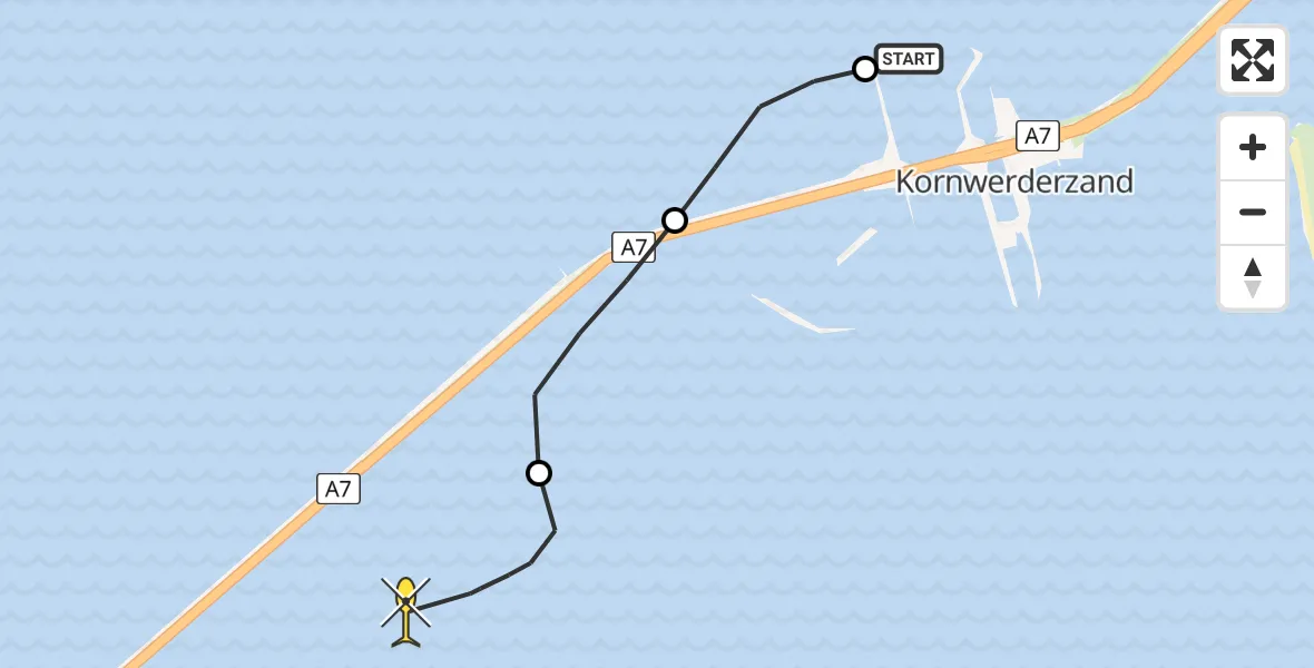 Routekaart van de vlucht: Kustwachthelikopter naar Makkum, Kornwerderzand