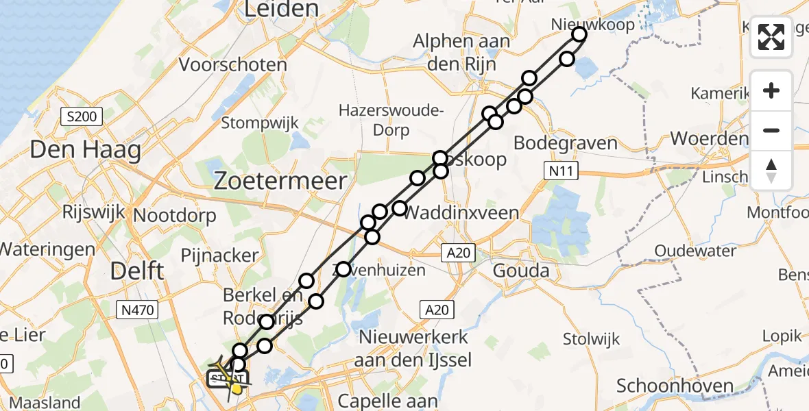 Routekaart van de vlucht: Lifeliner 2 naar Rotterdam The Hague Airport, Landscheiding