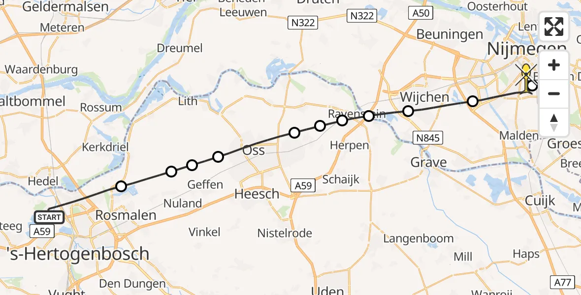 Routekaart van de vlucht: Lifeliner 3 naar Radboud Universitair Medisch Centrum, Engelsche Gat