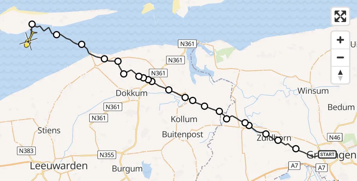 Routekaart van de vlucht: Ambulancehelikopter naar Ballum, Neutronstraat