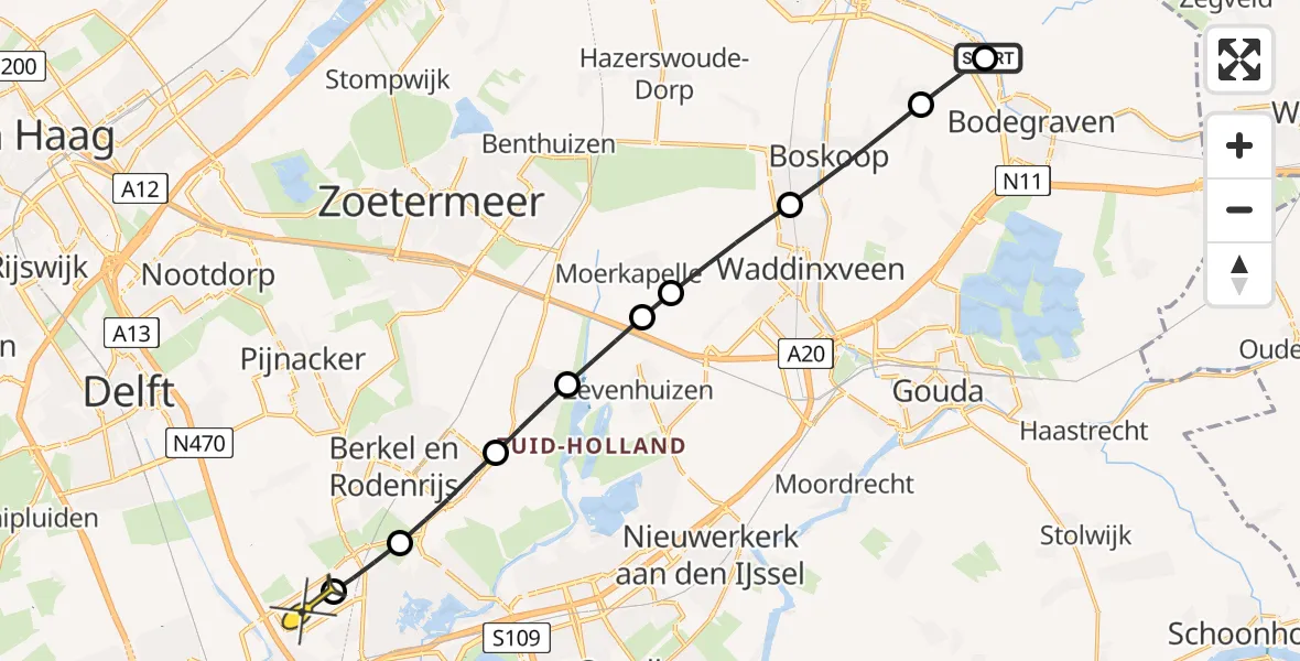 Routekaart van de vlucht: Lifeliner 2 naar Rotterdam The Hague Airport, Binnenwetering