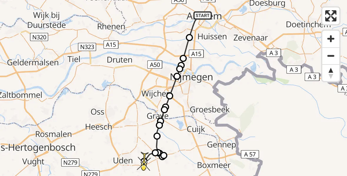 Routekaart van de vlucht: Lifeliner 3 naar Vliegbasis Volkel, Meijnerswijk