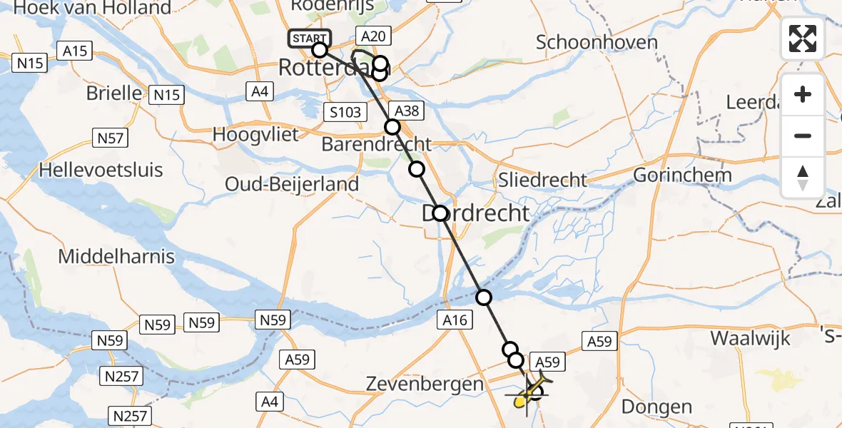 Routekaart van de vlucht: Lifeliner 2 naar Terheijden, Van der Duijn van Maasdamweg