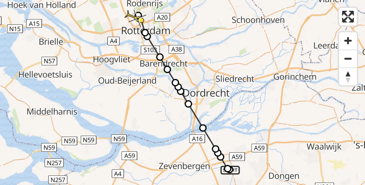 Routekaart van de vlucht: Lifeliner 2 naar Rotterdam The Hague Airport, Bolwerk