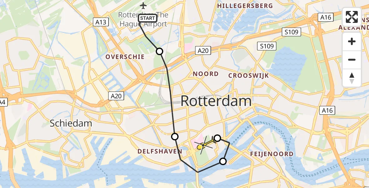 Routekaart van de vlucht: Lifeliner 2 naar Erasmus MC, Van der Duijn van Maasdamweg