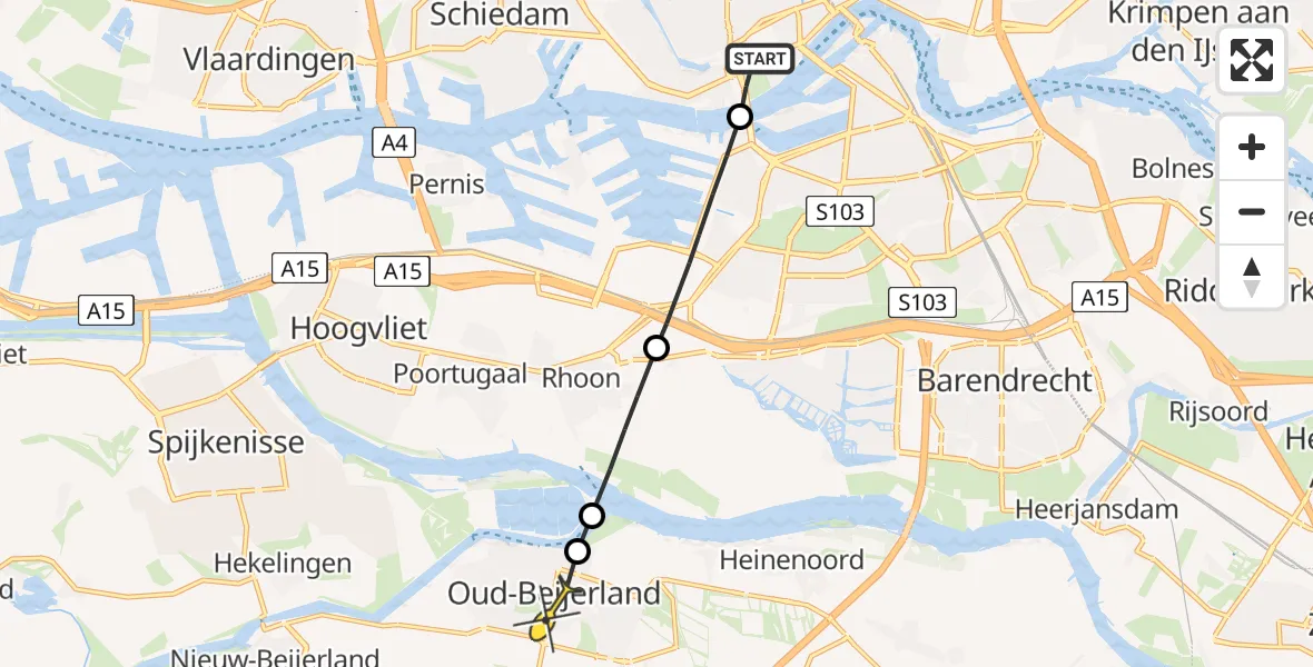 Routekaart van de vlucht: Lifeliner 2 naar Oud-Beijerland, Parkhaven