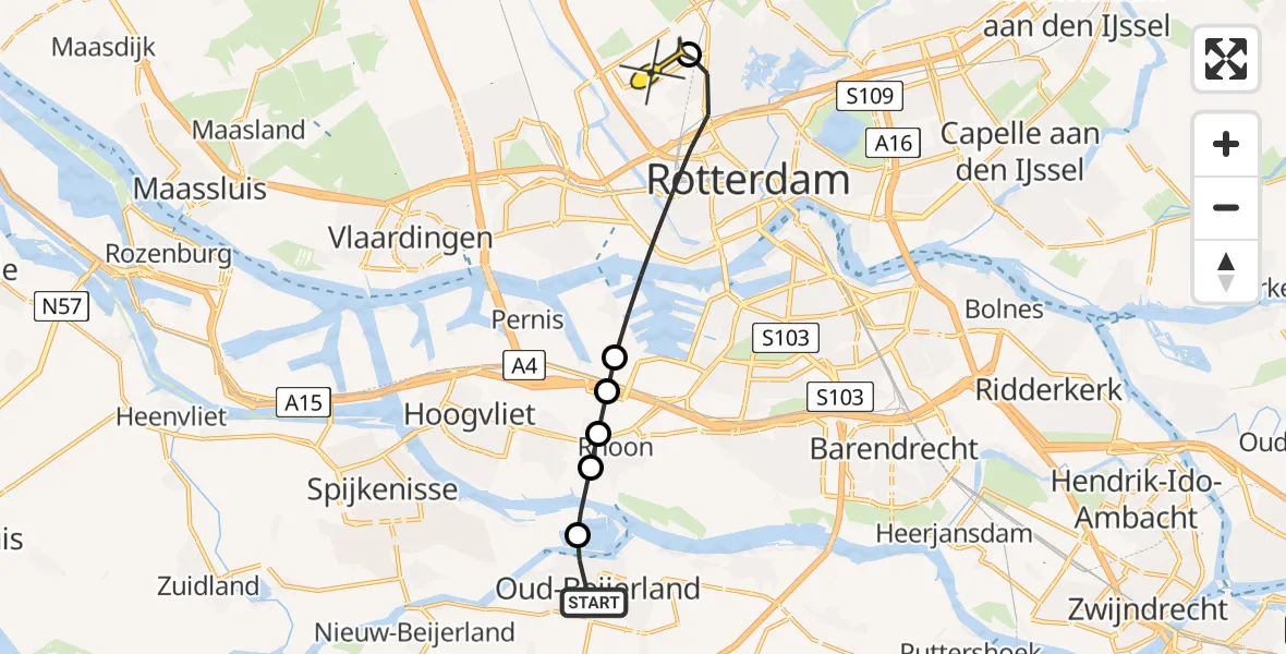 Routekaart van de vlucht: Lifeliner 2 naar Rotterdam The Hague Airport, Spuidijk