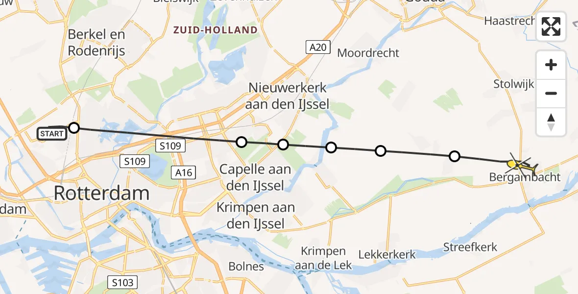 Routekaart van de vlucht: Lifeliner 2 naar Bergambacht, Woensdrechtstraat