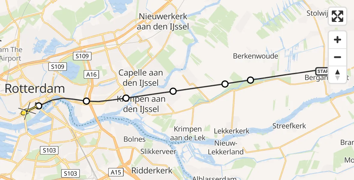 Routekaart van de vlucht: Lifeliner 2 naar Erasmus MC, Benedenberg