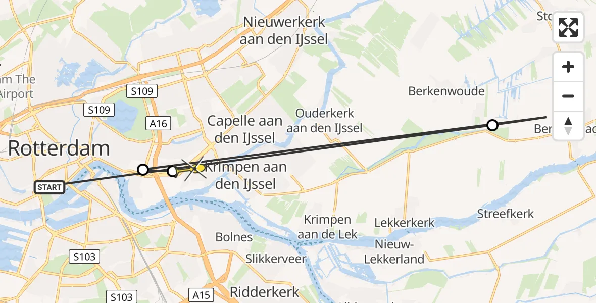 Routekaart van de vlucht: Lifeliner 2 naar Capelle aan den IJssel, Oostkadepad