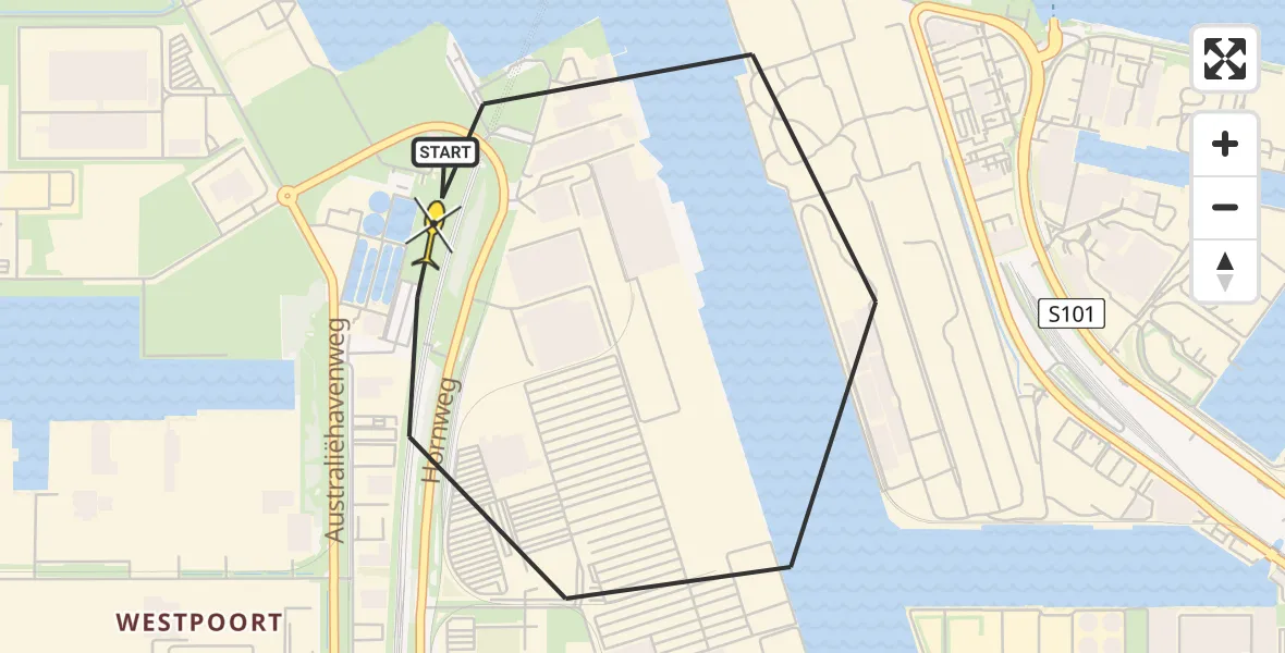 Routekaart van de vlucht: Lifeliner 1 naar Amsterdam Heliport, Hemweg