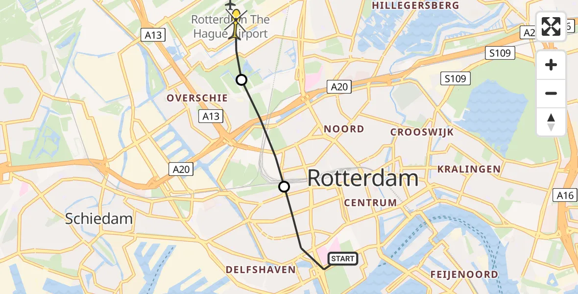 Routekaart van de vlucht: Lifeliner 2 naar Rotterdam The Hague Airport, Claes de Vrieselaan