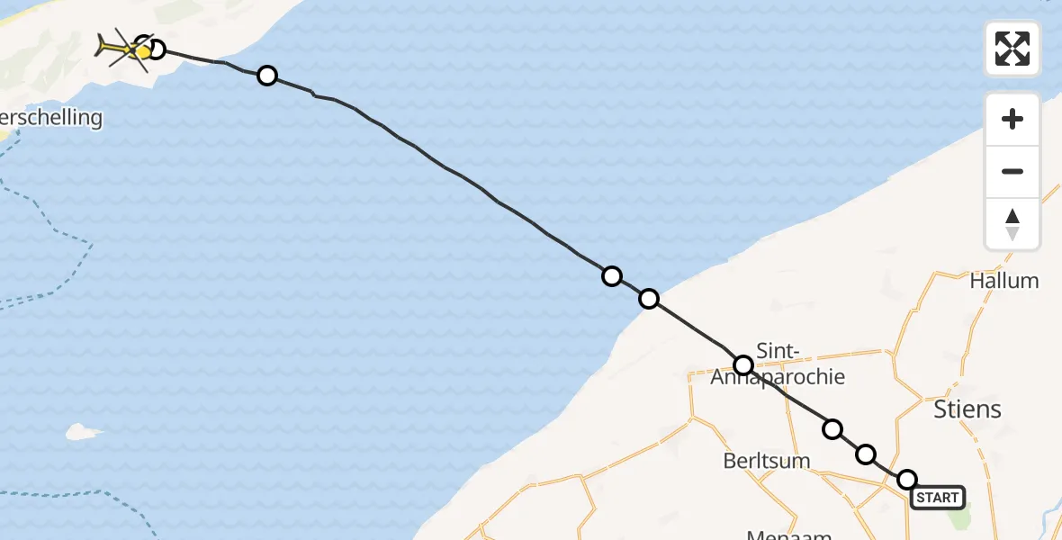 Routekaart van de vlucht: Ambulancehelikopter naar Midsland, Foarste Dyk