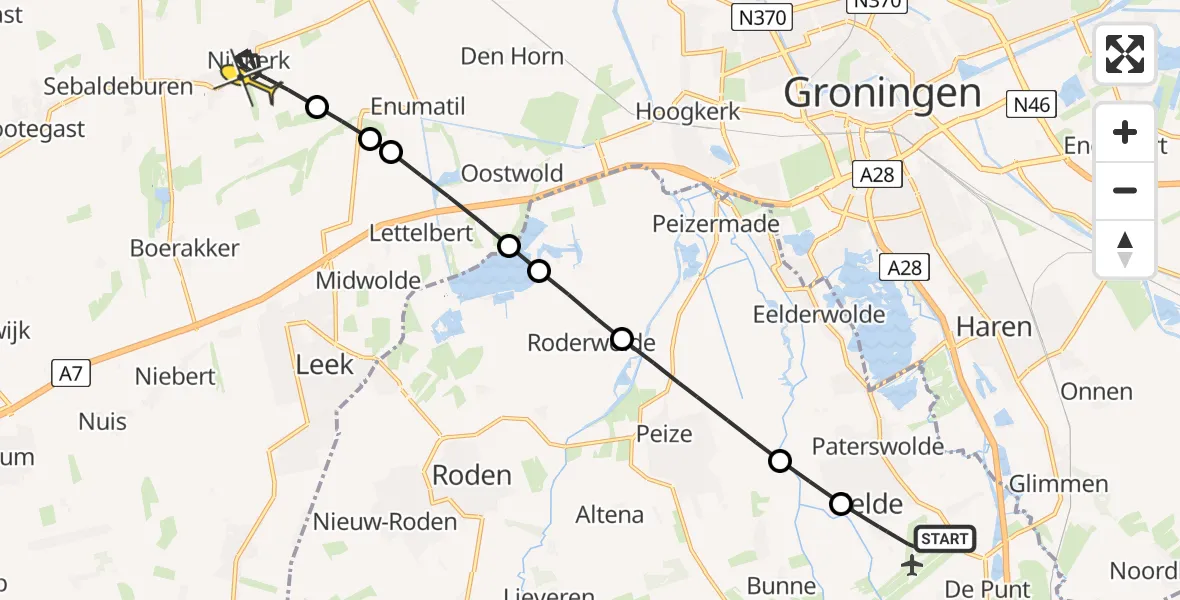 Routekaart van de vlucht: Lifeliner 4 naar Niekerk, Hoofdweg