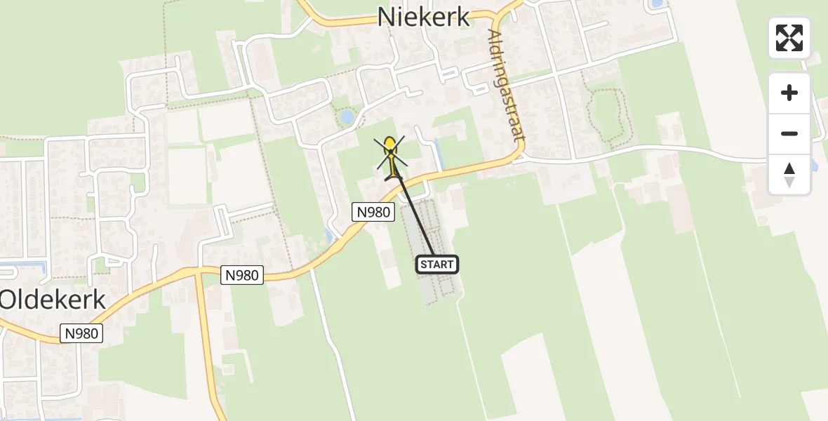 Routekaart van de vlucht: Lifeliner 4 naar Niekerk, Smidshornerweg
