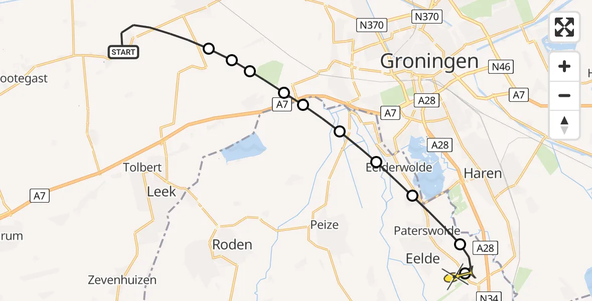 Routekaart van de vlucht: Lifeliner 4 naar Groningen Airport Eelde, Katerhals