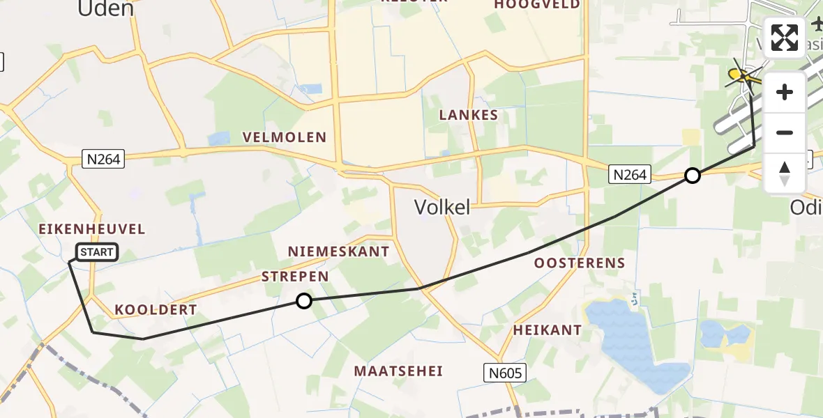 Routekaart van de vlucht: Lifeliner 3 naar Vliegbasis Volkel, Knokerdweg
