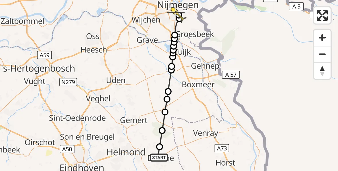 Routekaart van de vlucht: Lifeliner 2 naar Radboud Universitair Medisch Centrum, Kouwenhoekseweg