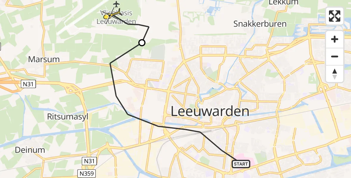 Vluchtroute Ambulancehelikopter van Leeuwarden naar Vliegbasis Leeuwarden