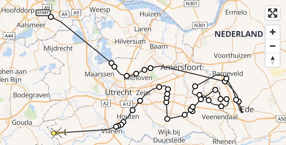 Routekaart van de vlucht: Politieheli naar Polsbroek, Schinkeldijkje