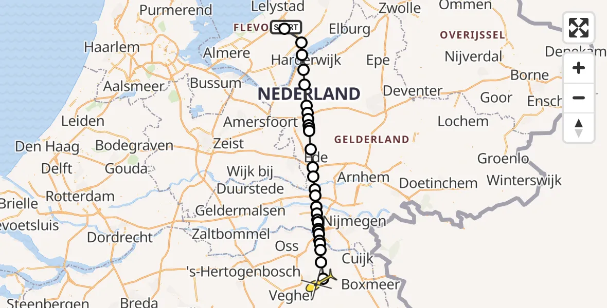 Routekaart van de vlucht: Traumaheli naar Vliegbasis Volkel, Talingweg