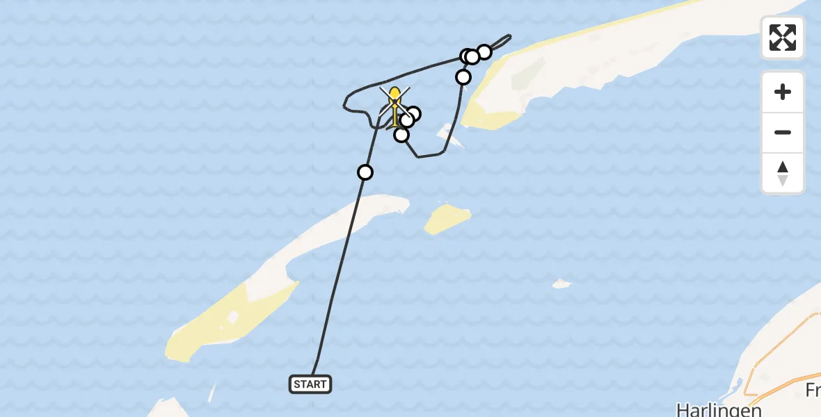 Routekaart van de vlucht: Kustwachthelikopter naar Vlieland