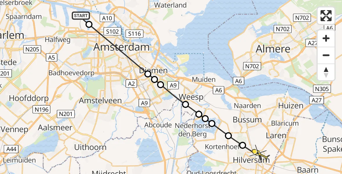 Routekaart van de vlucht: Lifeliner 1 naar Hilversum, Maltaweg