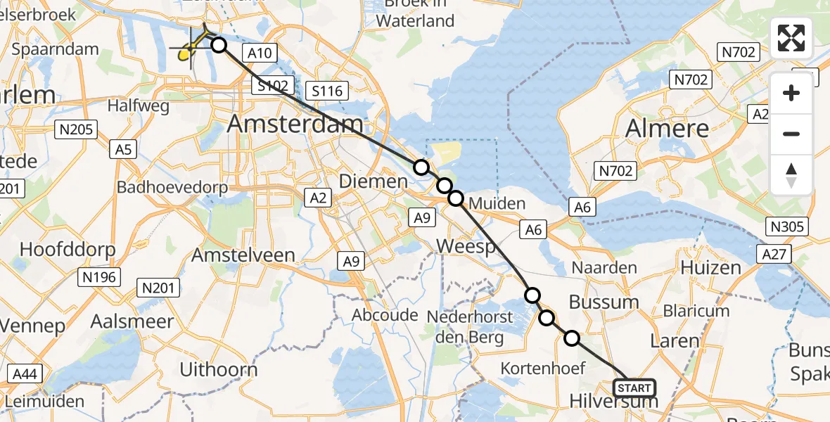 Routekaart van de vlucht: Lifeliner 1 naar Amsterdam Heliport, Laan 1940-1945