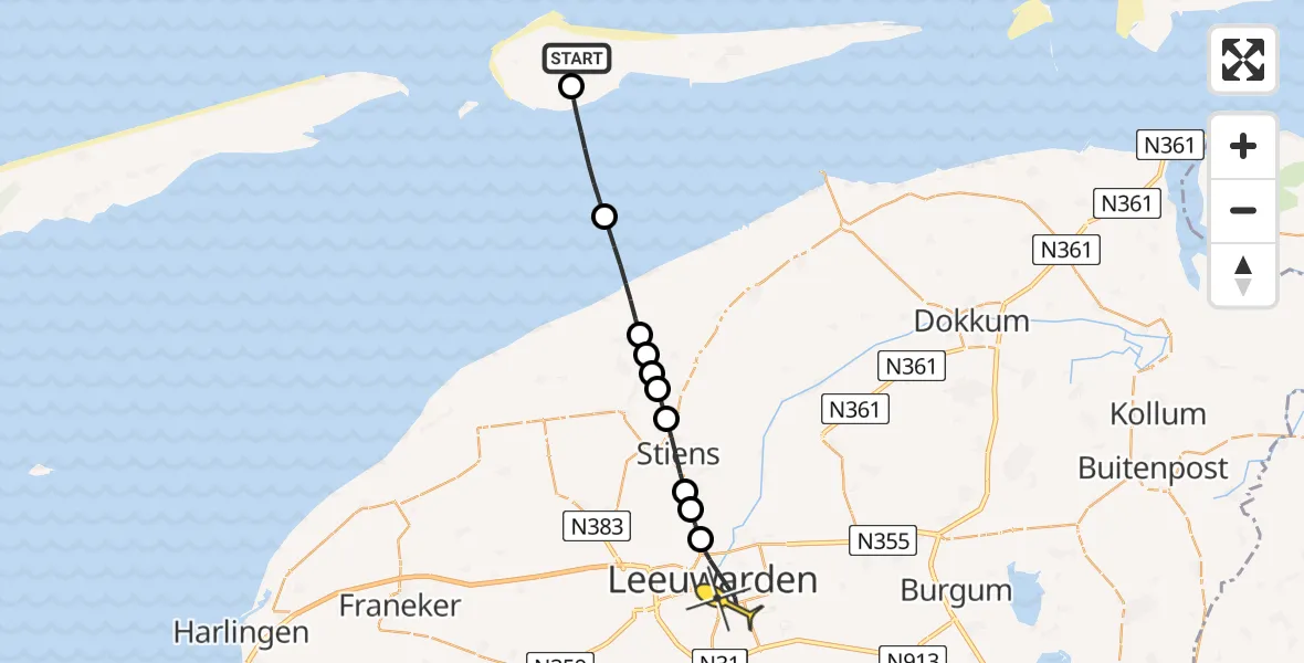 Routekaart van de vlucht: Lifeliner 4 naar Leeuwarden, Galgeslootpad