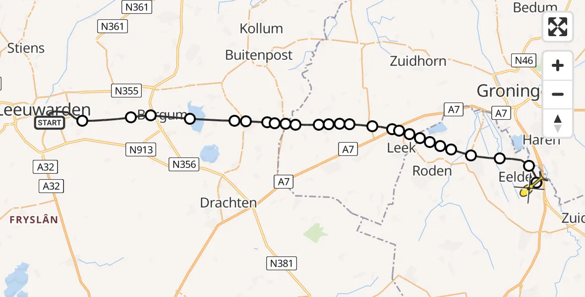 Routekaart van de vlucht: Lifeliner 4 naar Groningen Airport Eelde, Aldlânsdyk