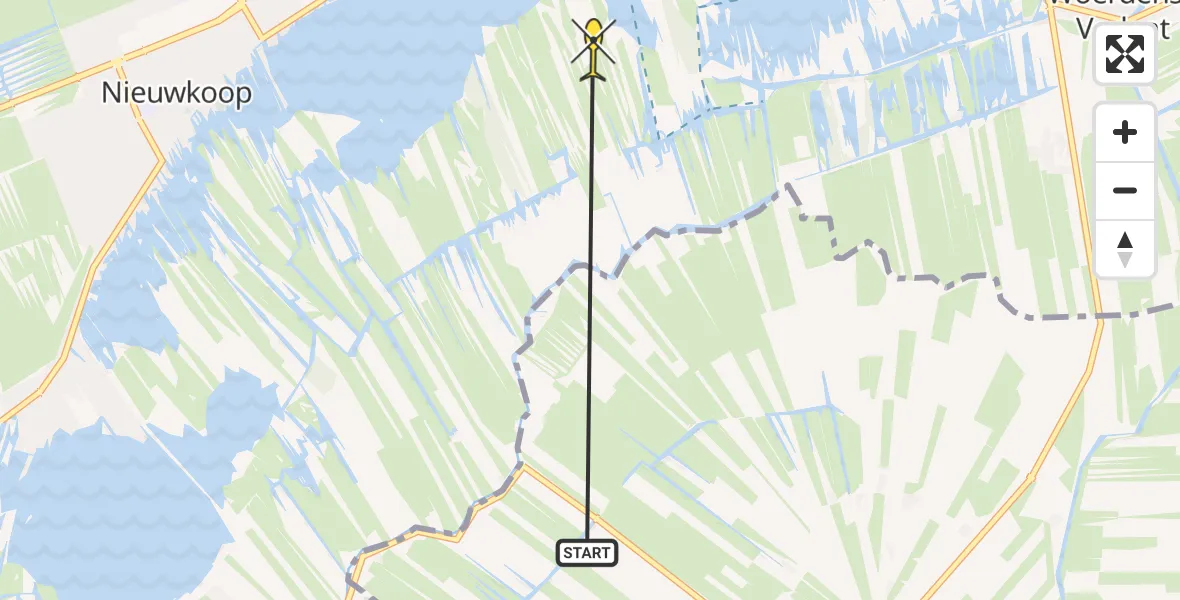 Routekaart van de vlucht: Politiehelikopter naar Nieuwkoop, mandenmakerssloot