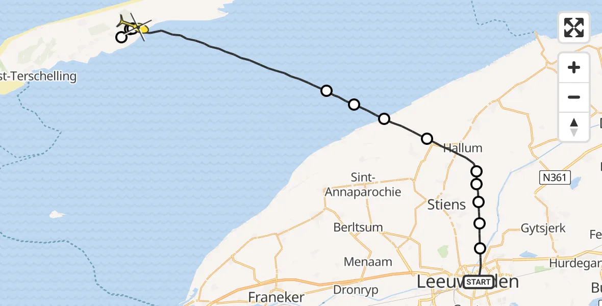 Routekaart van de vlucht: Ambulanceheli naar Hoorn, Prof. mr. P.S. Gerbrandyweg