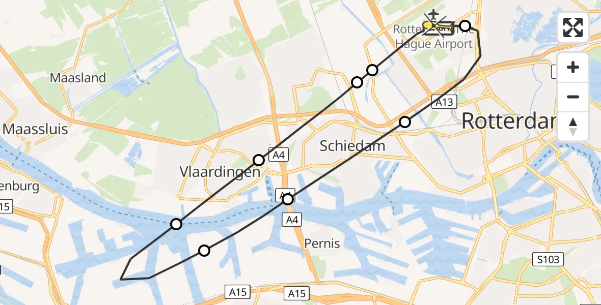 Routekaart van de vlucht: Lifeliner 2 naar Rotterdam The Hague Airport, Katershofpad