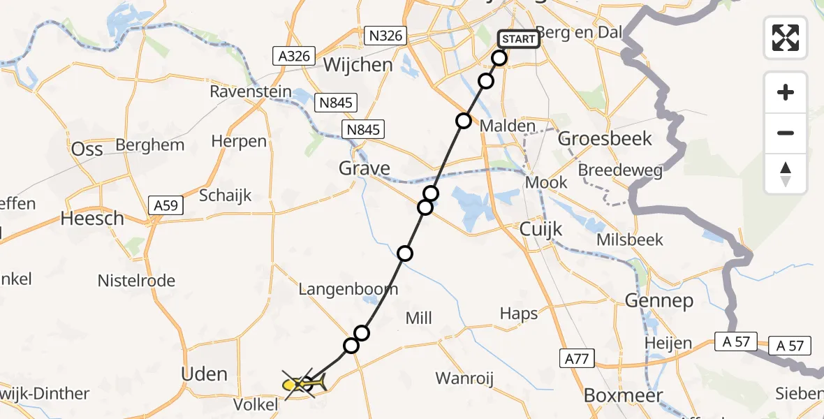 Routekaart van de vlucht: Lifeliner 3 naar Vliegbasis Volkel, Beemdstraat