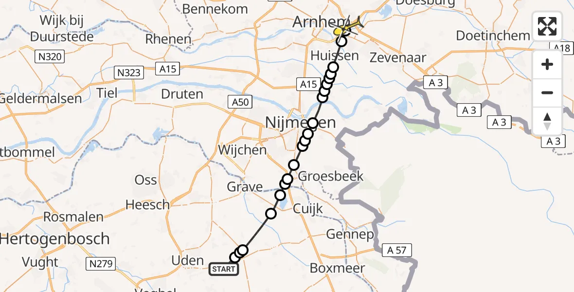 Routekaart van de vlucht: Lifeliner 3 naar Arnhem, Zeelandsedijk