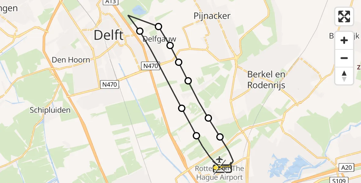 Routekaart van de vlucht: Lifeliner 2 naar Rotterdam The Hague Airport, Schieveense polder