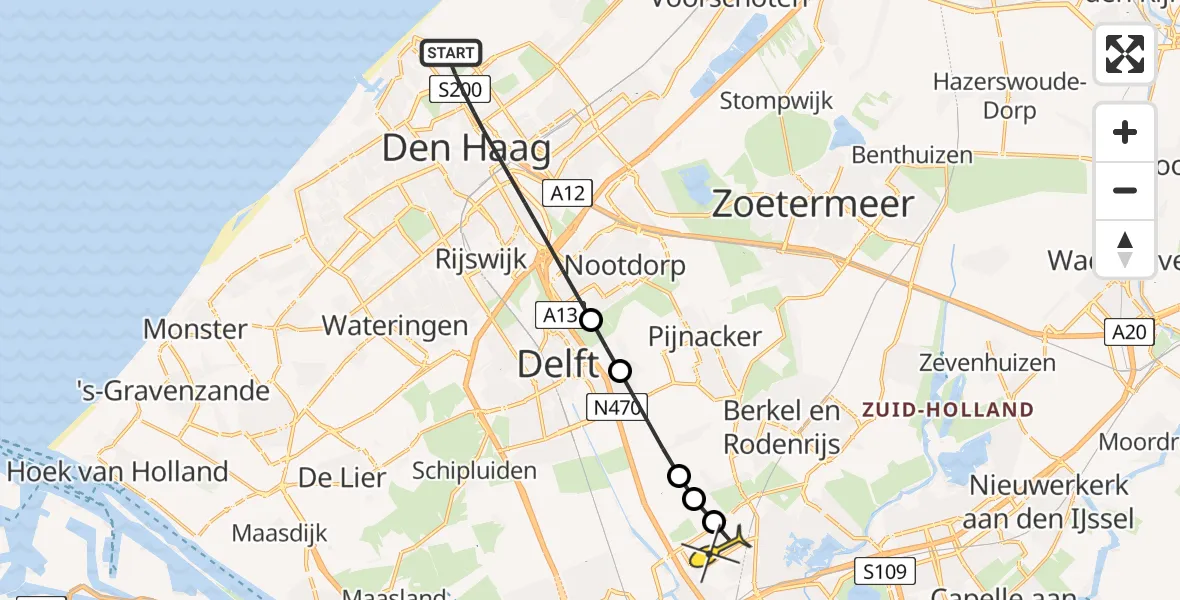 Routekaart van de vlucht: Lifeliner 2 naar Rotterdam The Hague Airport, 't Hoenstraat