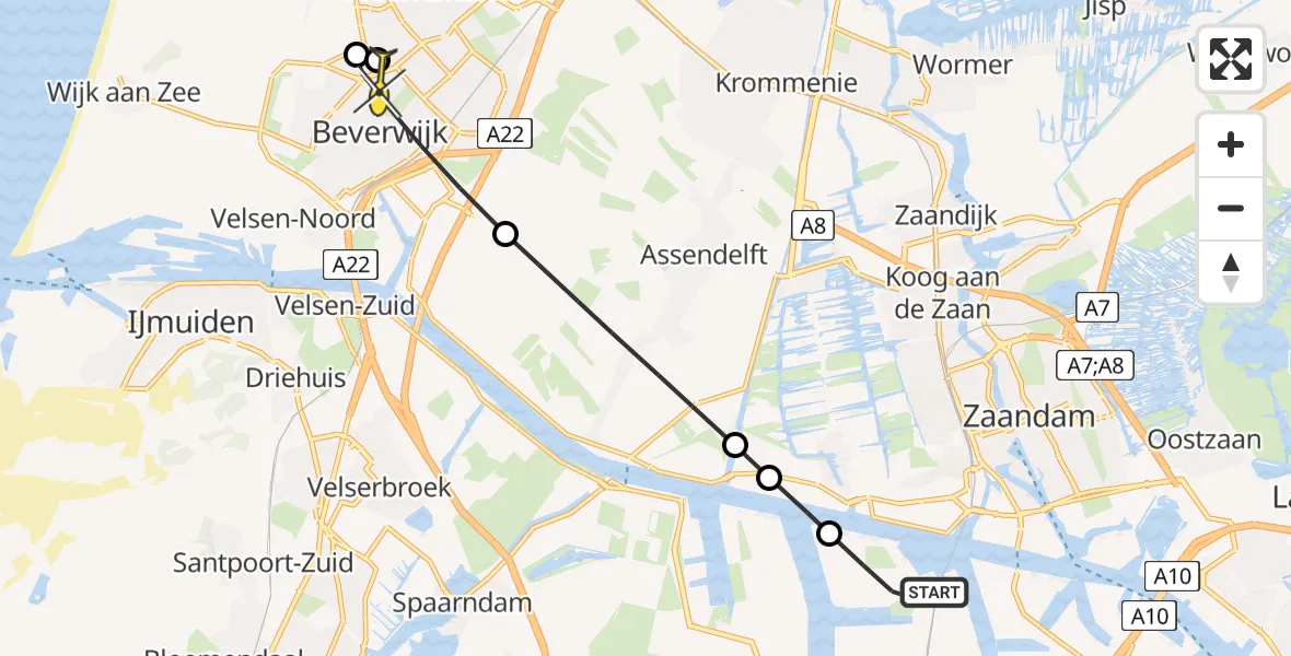 Routekaart van de vlucht: Lifeliner 1 naar Beverwijk, Santoriniweg