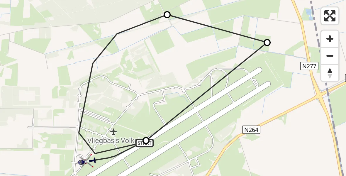 Vluchtroute Politiehelikopter van Vliegbasis Volkel naar Vliegbasis Volkel