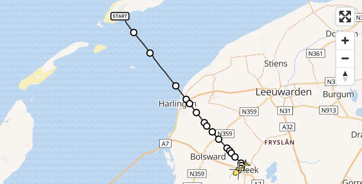 Routekaart van de vlucht: Ambulancehelikopter naar Sneek, De Kom