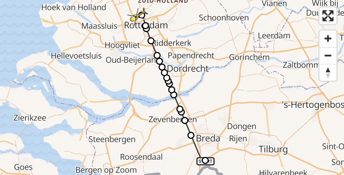 Routekaart van de vlucht: Lifeliner 2 naar Rotterdam The Hague Airport, Rijsbergsebaan