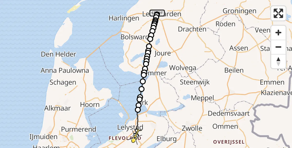 Routekaart van de vlucht: Ambulancehelikopter naar Lelystad Airport, Ferbiningspaad