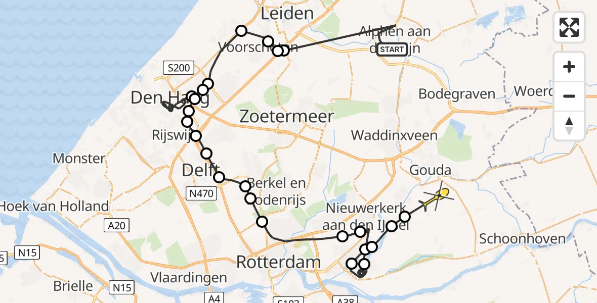 Routekaart van de vlucht: Politiehelikopter naar Stolwijk, Eikenlaan