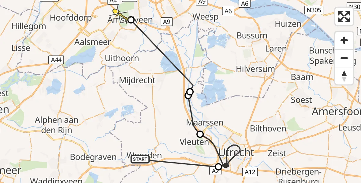 Routekaart van de vlucht: Politiehelikopter naar Amstelveen, Essenlaan