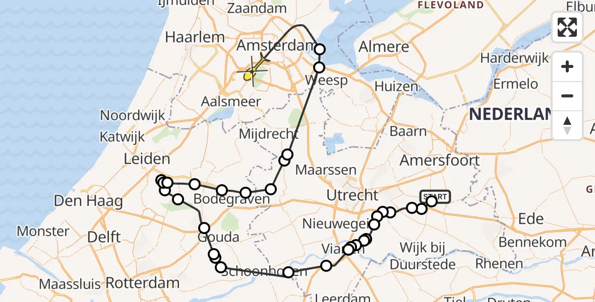 Routekaart van de vlucht: Politiehelikopter naar Amsterdam, Amersfoortseweg