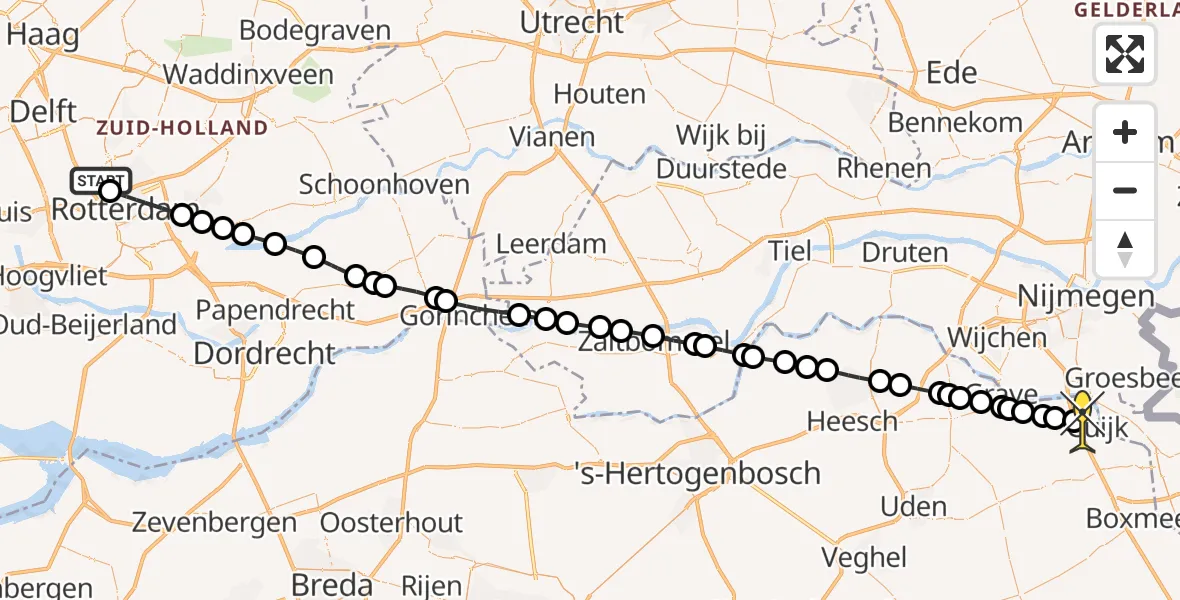 Routekaart van de vlucht: Lifeliner 2 naar Cuijk, Beekweg