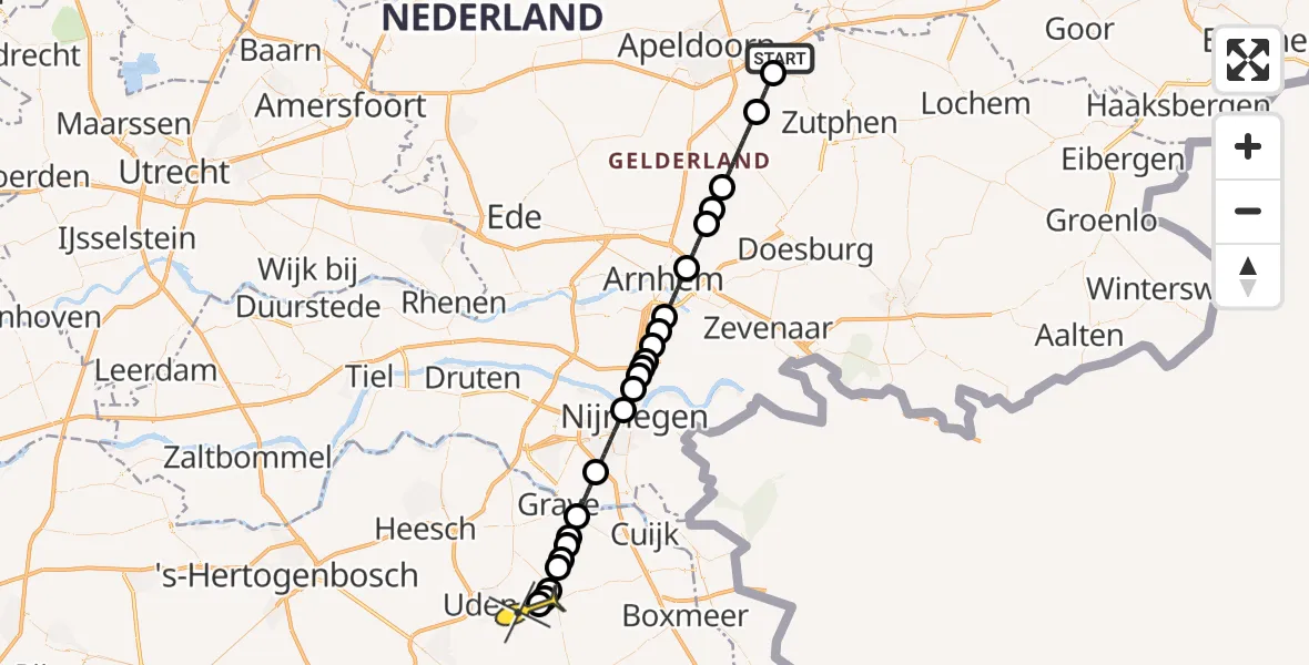 Routekaart van de vlucht: Lifeliner 3 naar Vliegbasis Volkel, Withagenweg