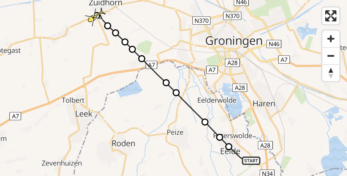 Routekaart van de vlucht: Lifeliner 4 naar Briltil, Eskampenweg