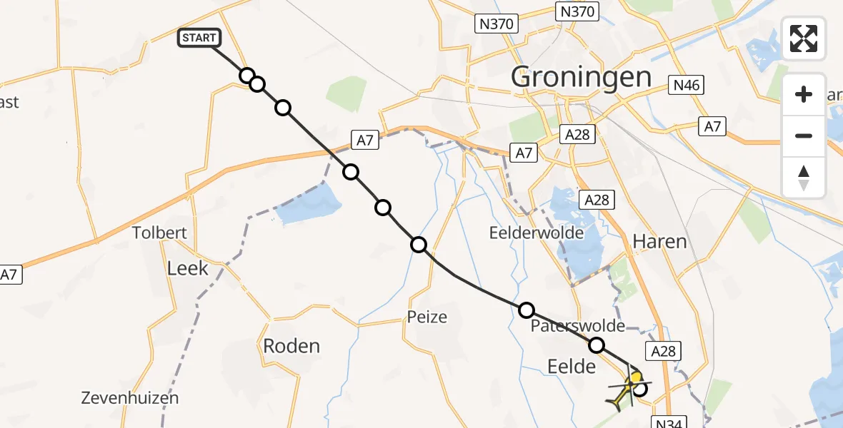 Routekaart van de vlucht: Lifeliner 4 naar Groningen Airport Eelde, Dijkstreek